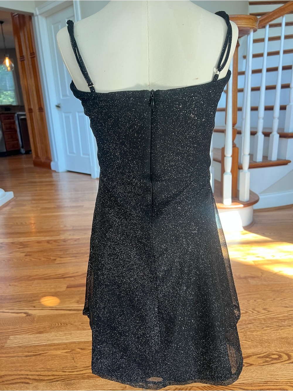 Women’s Black Sparkle Spaghetti-Strap Mini Dress - Picture 2 of 7